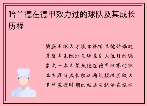 哈兰德在德甲效力过的球队及其成长历程